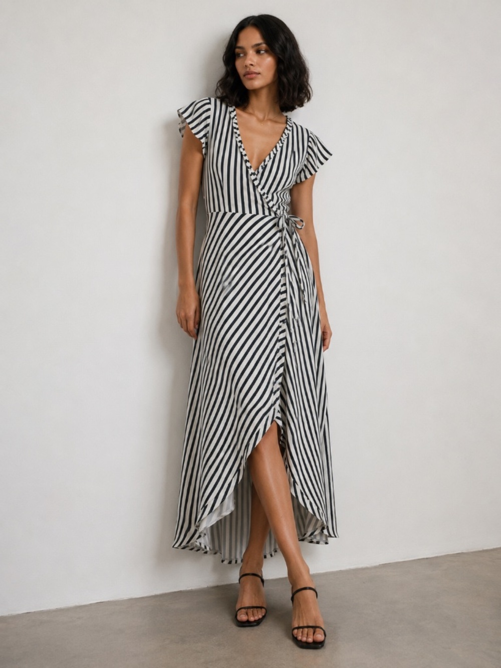 Bardot Adie Stripe Midi Wrap Dress Resort Chic US 6
